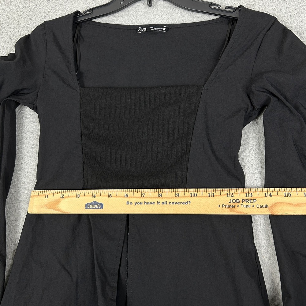 Zara Top Womens Medium Split Front Peplum Balloon Blouse Ruched Witchy Gothic - Picture 7 of 12